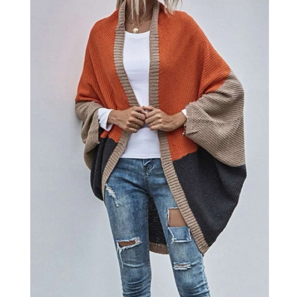 Cozy Color Block Batwing Oversized Open Front Cardigan - Picture 3 of 6